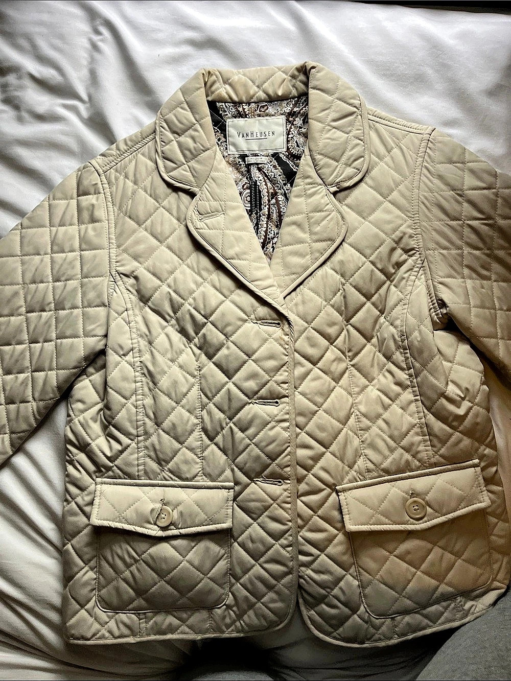 Van Heusen Quilted Utility Jacket in Beige Size Medium